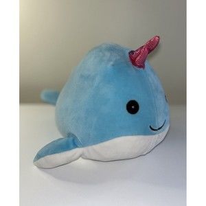 Kellytoy Squishmallows 12” Blue Narwhal Horned Whale Stuffed Plush Soft Toy